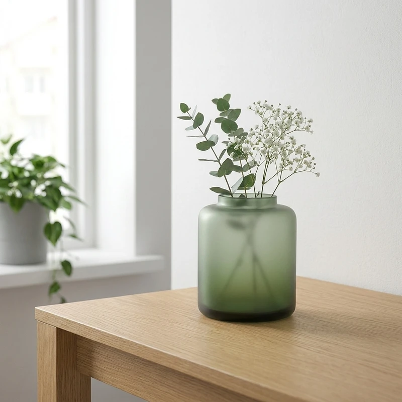 گلدان دکوری ایکیا مدل konstfull شیشه‌ای، ابعاد 9x9x10 سانتی‌متر و وزن 260 گرم