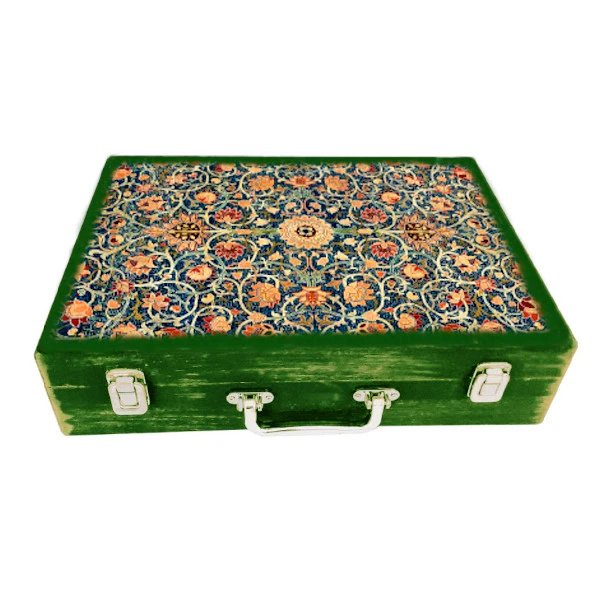 جعبه هدیه چوبی مدل چمدان طرح کاشی کد WSL512