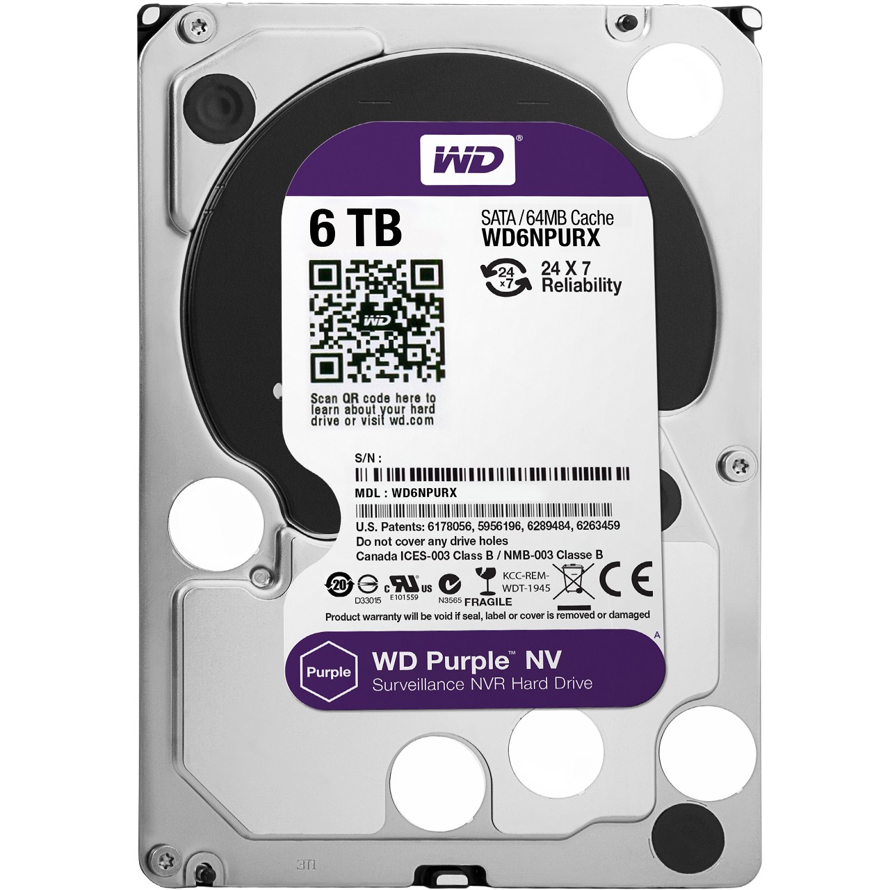 هارددیسک اینترنال وسترن دیجیتال مدل Purple NV WD6NPURX ظرفیت 6 ترابایت