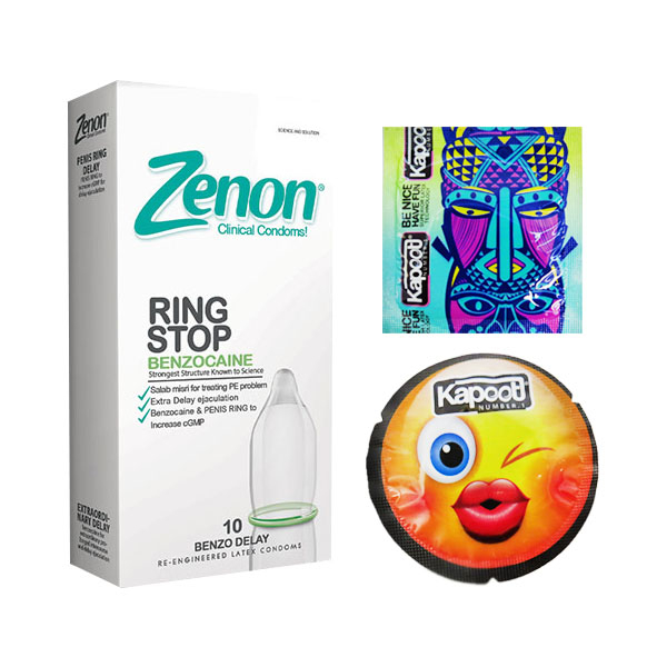 کاندوم زنون مدل RING STOP بسته 12 عددی  به همراه کاندوم کاپوت مجموعه 2 عددی