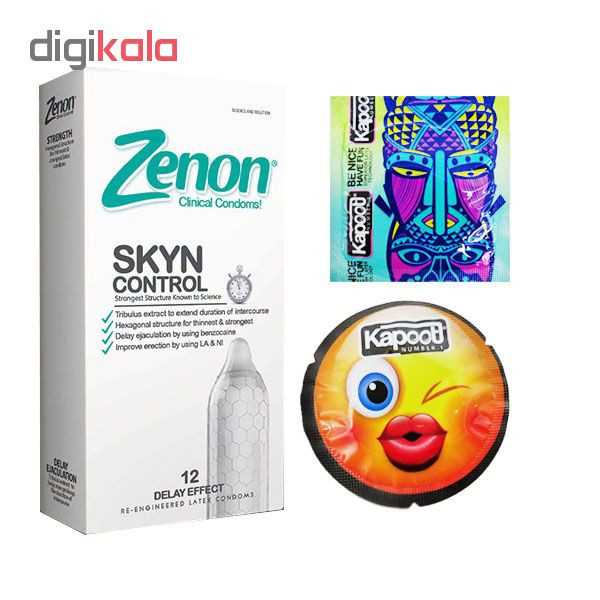 کاندوم زنون مدل SKIN CONTROL بسته 12 عددی به همراه کاندوم کاپوت مجموعه 2 عددی