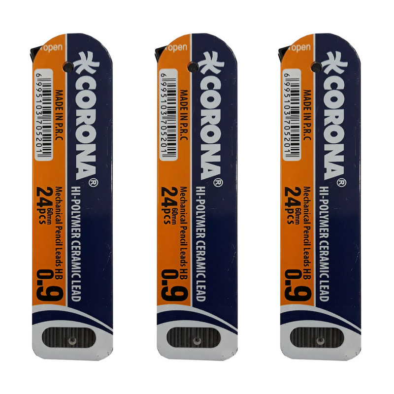 نوک مداد نوکی کرونا کد C9 قطر 0.9 میلی متر بسته 3 عددی