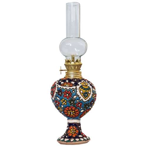 چراغ تزیینی سفالی لازاپونی طرح میناکاری اندازه متوسط کد L223Z هفت سین