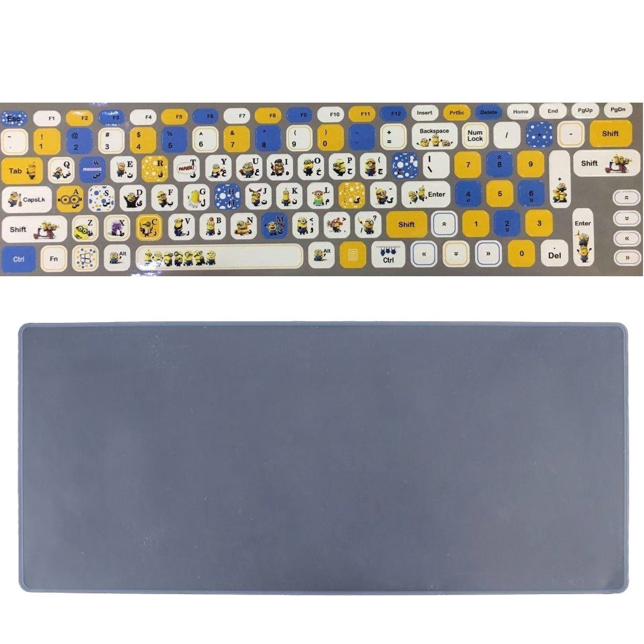 برچسب حروف فارسی کیبورد طرح مینیون به همراه محافظ کیبورد مناسب برای لپ تاپ 14 اینچ