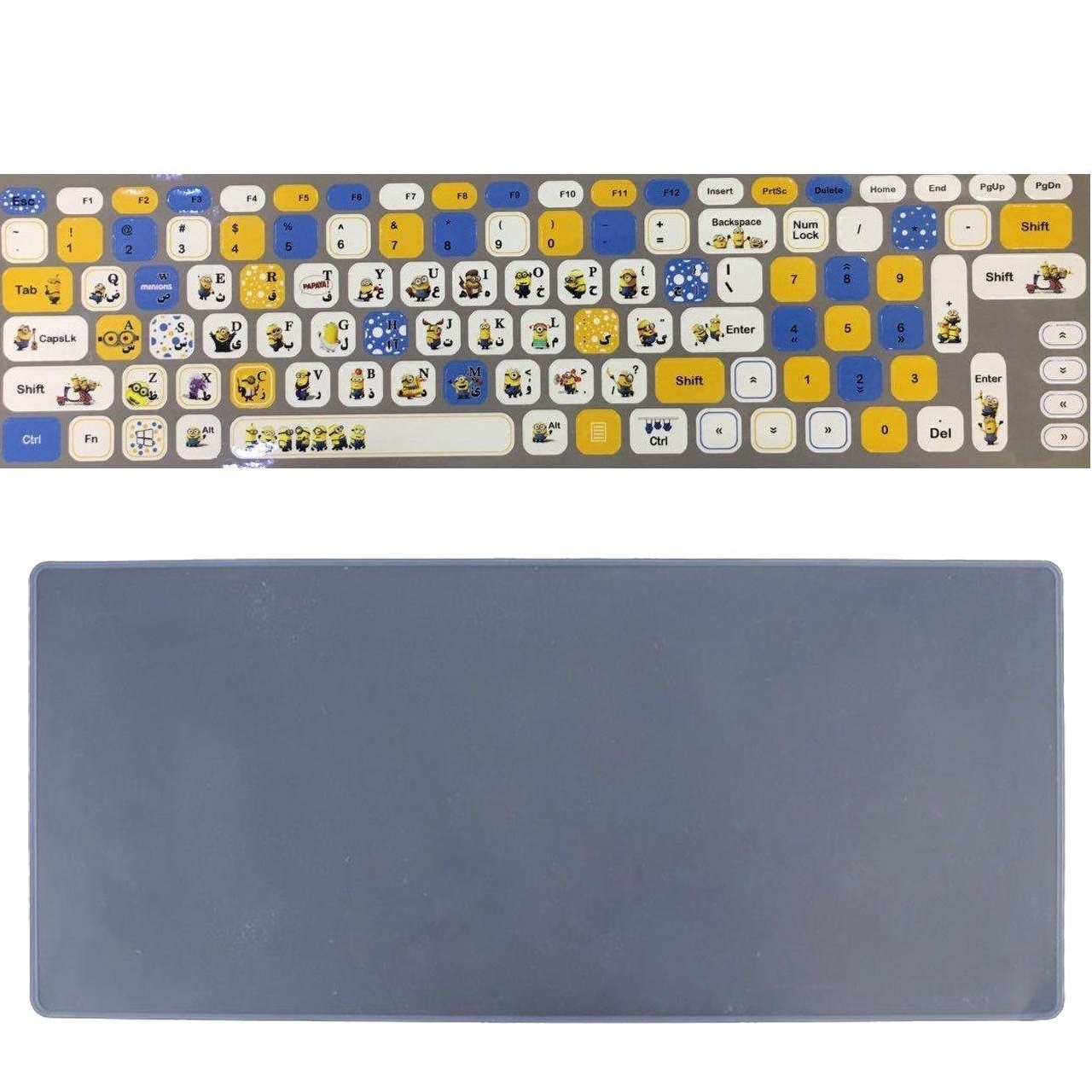 برچسب حروف فارسی کیبورد طرح مینیون به همراه محافظ کیبورد مناسب برای لپ تاپ 15.6 اینچ