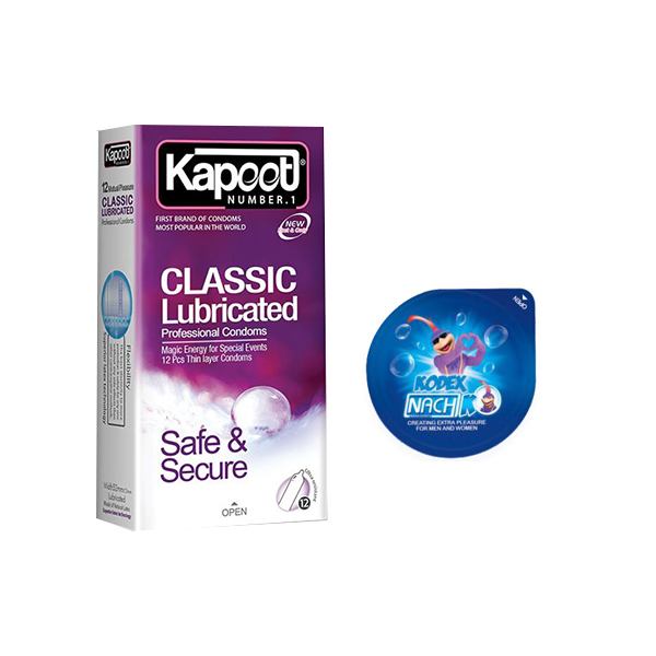 کاندوم کاپوت مدل CLASSIC  بسته 12 عددی به همراه کاندوم ناچ کدکس مدل بلیسر