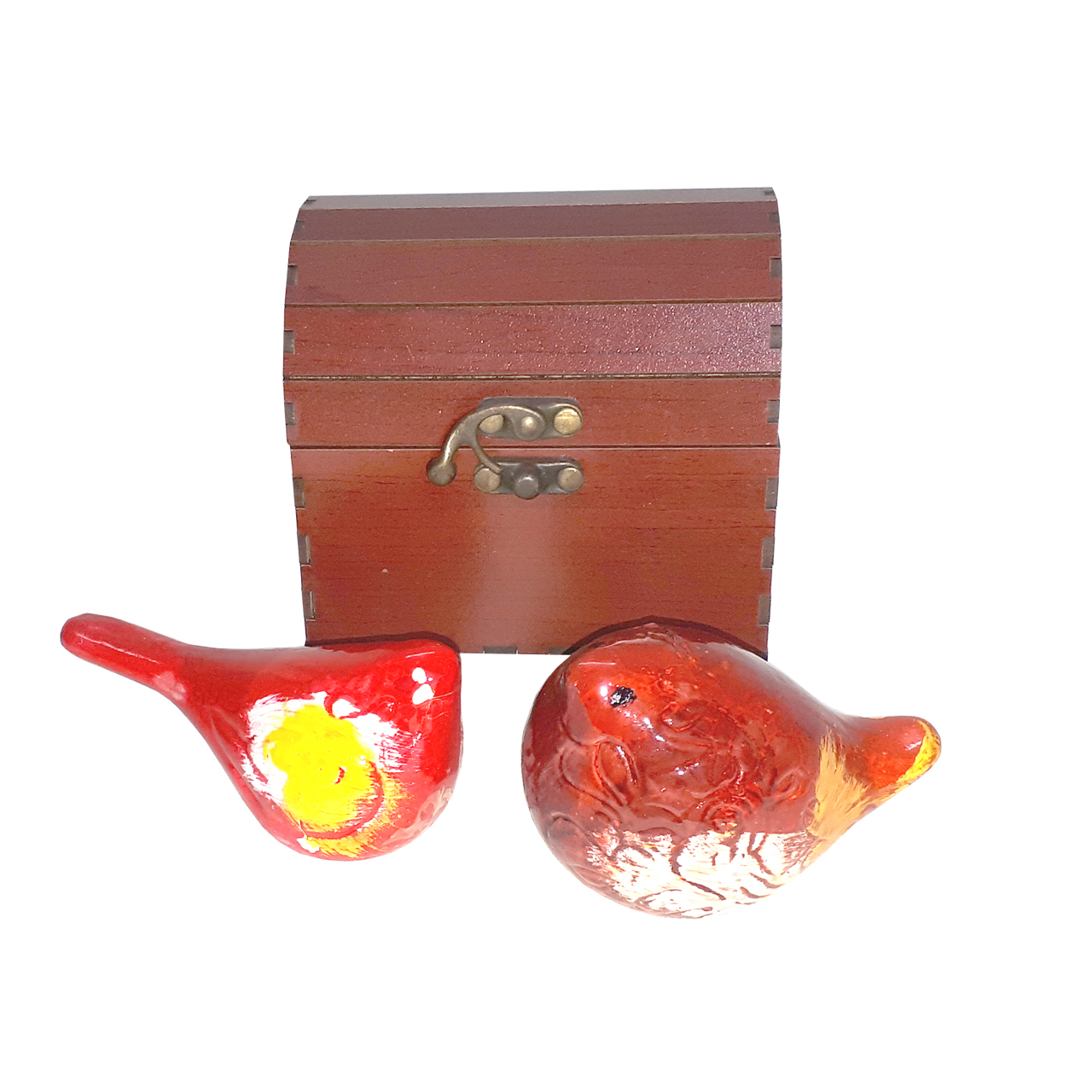 مرغ آمین سفالی مدل FAB01 بسته دو عددی به همراه صندوقچه چوبی