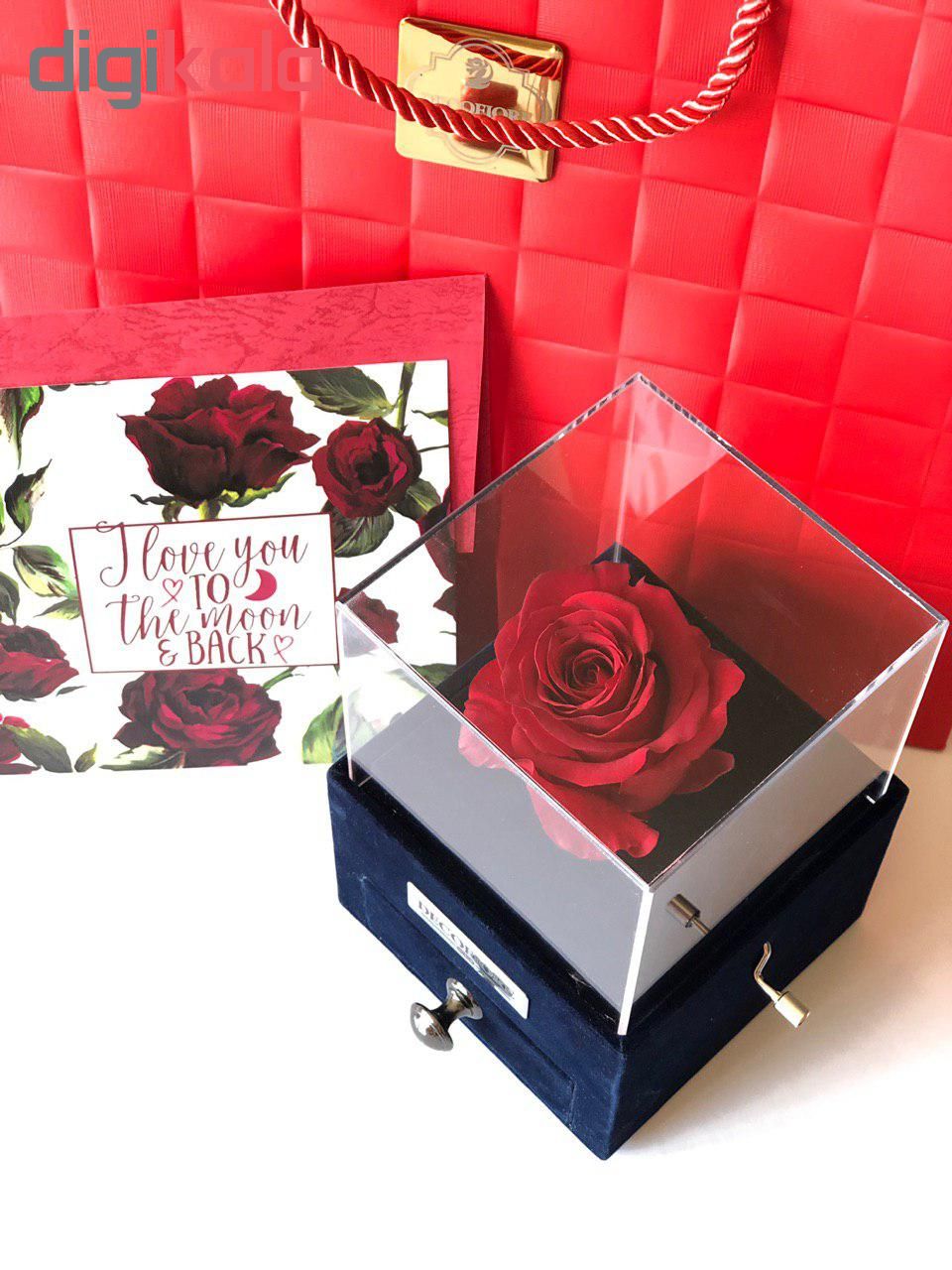 جعبه موزیکال کشودار رز جاودان دکوفیوره ملودی عاشقانه  - به همراه کارت عاشقانه و پاکت مخصوص دکوفیوره