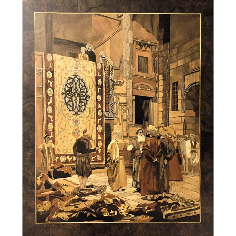 تابلوی معرق چوب طرح بازار فرش کد 004