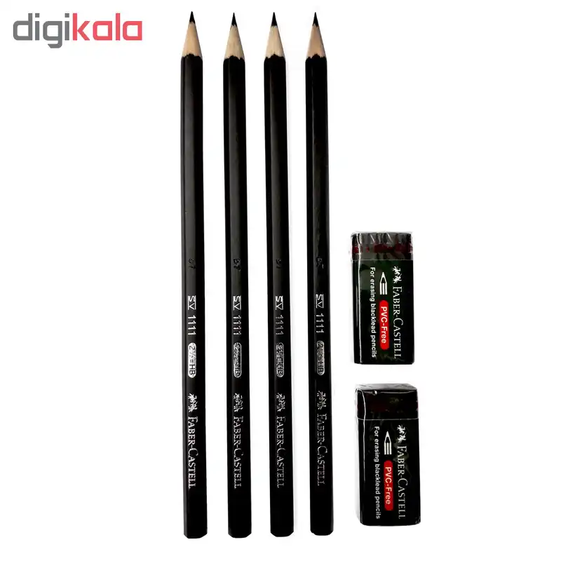 مداد مشکی فابر-کاستل مدل 1111_M به همراه پاک کن فابر-کاستل مدل 1112_P بسته 6 عددی