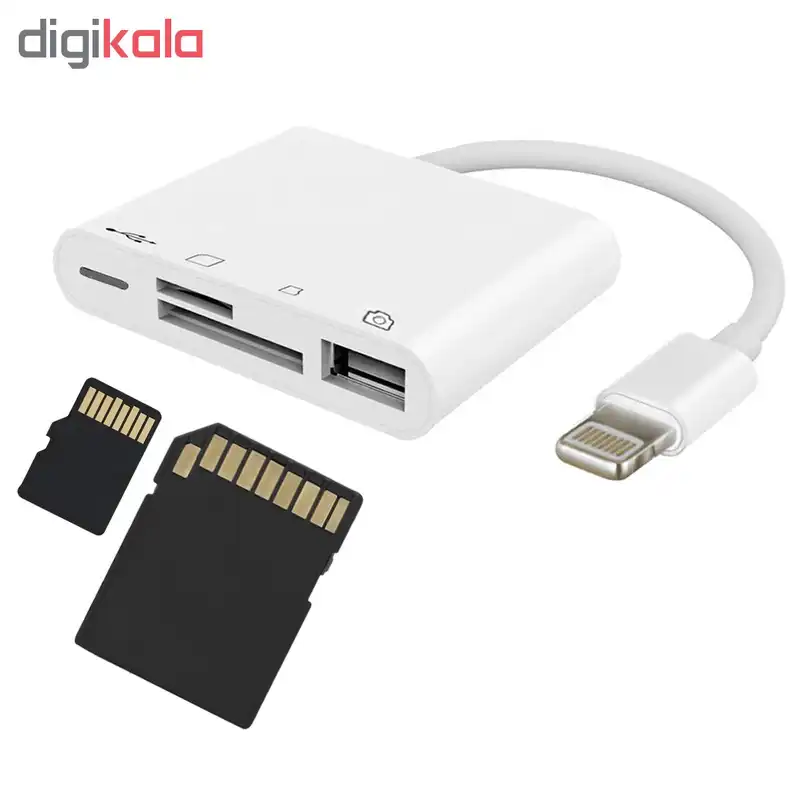 رابط OTG و رم ریدر لایتنینگ مدل connection kit به همراه رم microSD با ظرفیت 16 گیگابایت و آداپتور SD
