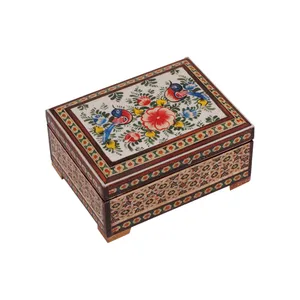 جعبه جواهرات خاتم کاری گالری گوهران مدل گل و مرغ کد522