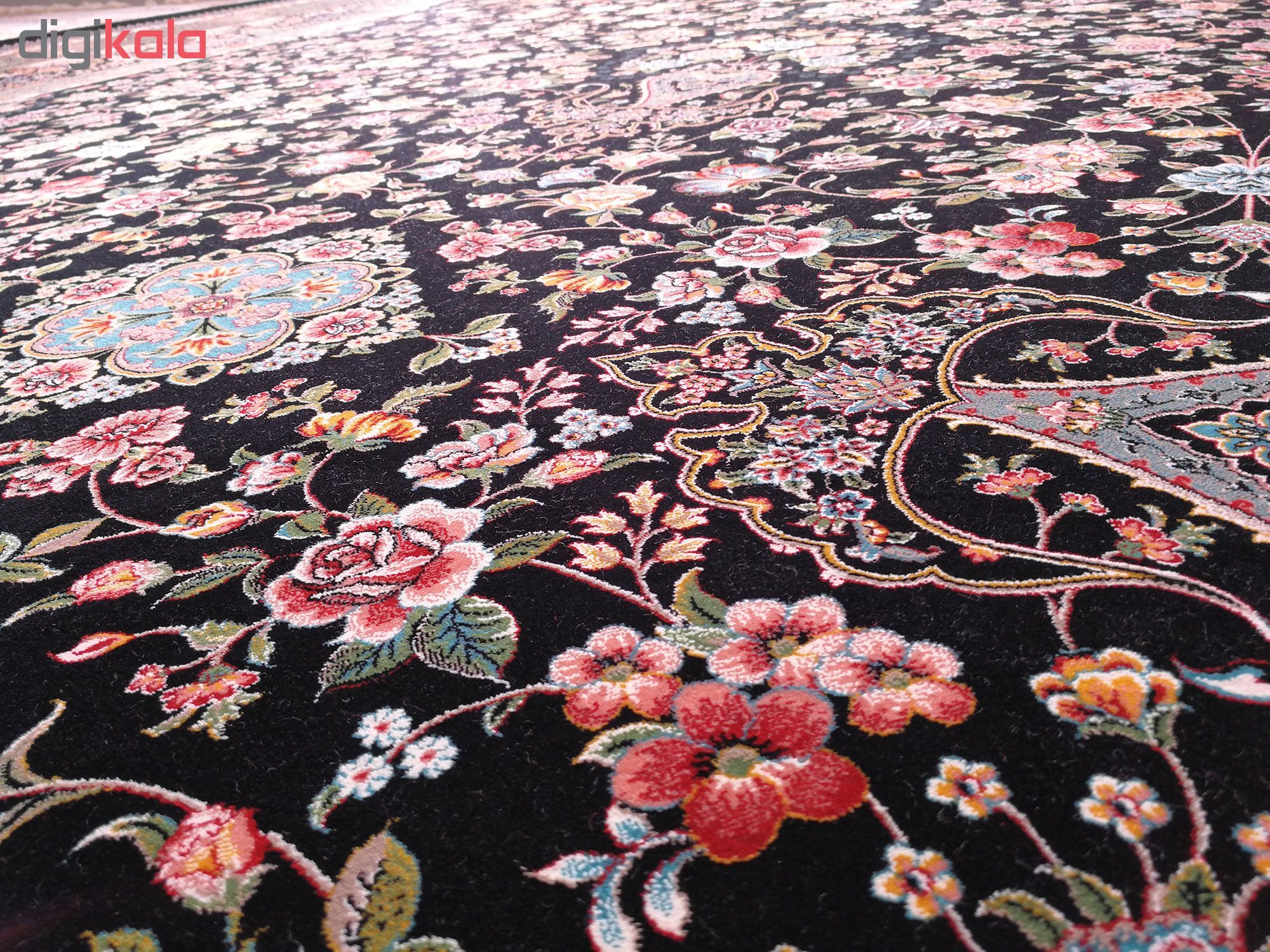 فرش ماشینی زمرد مشهد طرح افشان 36016 زمینه سورمه ای