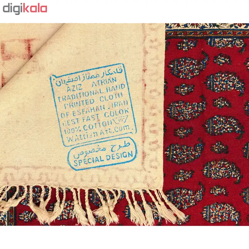 رومیزی قلمکار ممتاز اصفهان اثر عطريان طرح لپ قرمز کدG142 سایز 150*50 سانتی متر