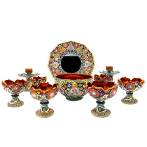 مجموعه ظروف هفت سین ده پارچه مینا کاری شده مدل مسی کد 22--7sin