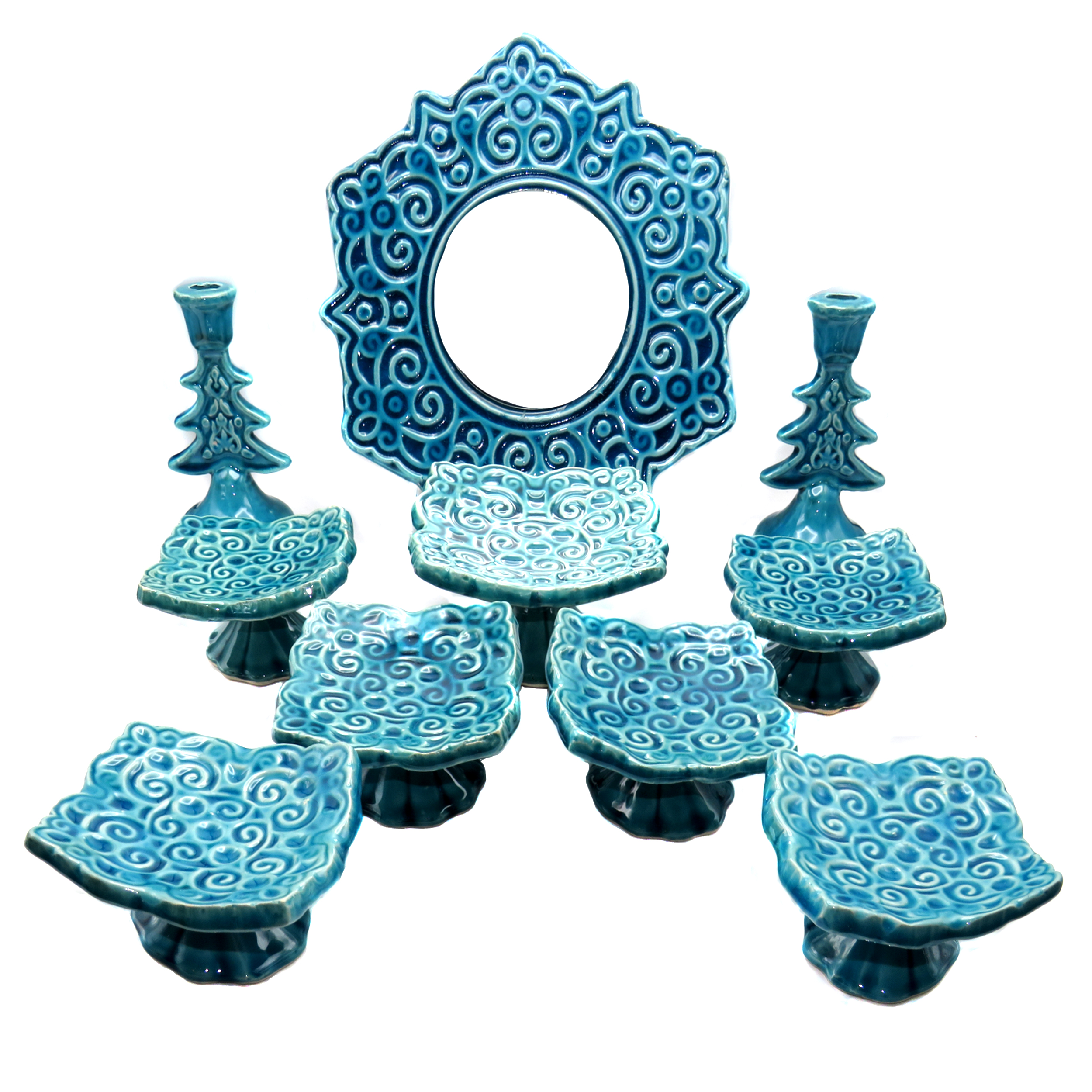 مجموعه ظروف هفت سین ده پارچه مدل فیروزه ای کد 150-NA