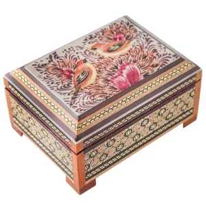 جعبه جواهرات خاتم کاری خاتم کوروش_کروبی طرح گل و مرغ کد 141272