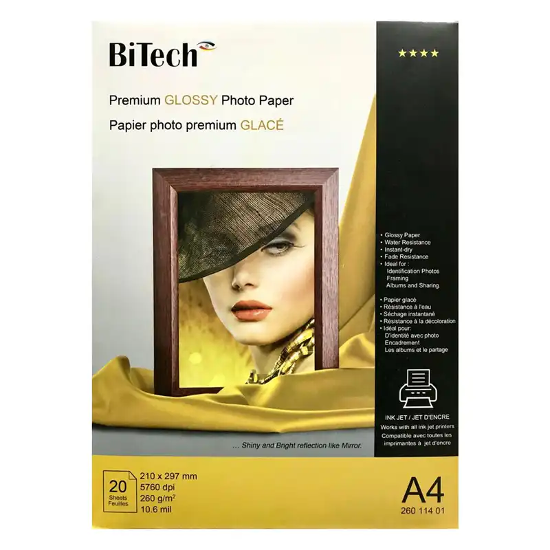 کاغذ چاپ عکس گلاسه بای تک کد 26011401 سایز A4 بسته 20 عددی