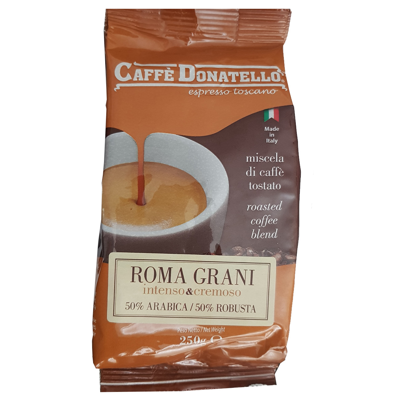 دانه قهوه کافه دوناتلو مدل روما گرانی مقدار 250 گرم