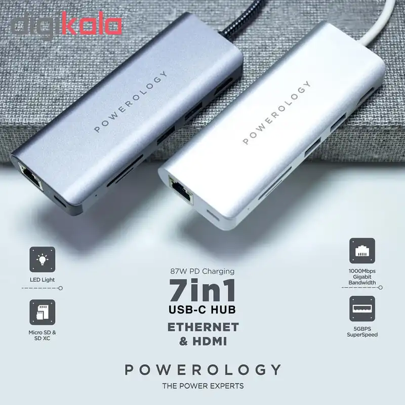 هاب USB-C هفت پورت پاورولوژی مدل P71HBSL