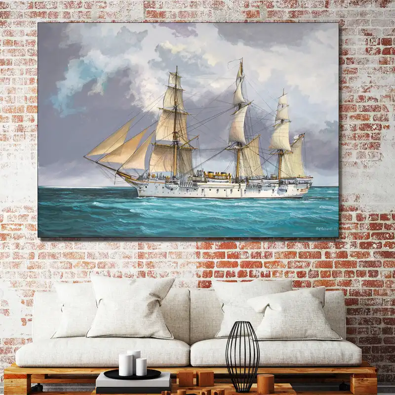 تابلو شاسی گالری استاربوی طرح کشتی و دریا مدل نقاشی هنری 010