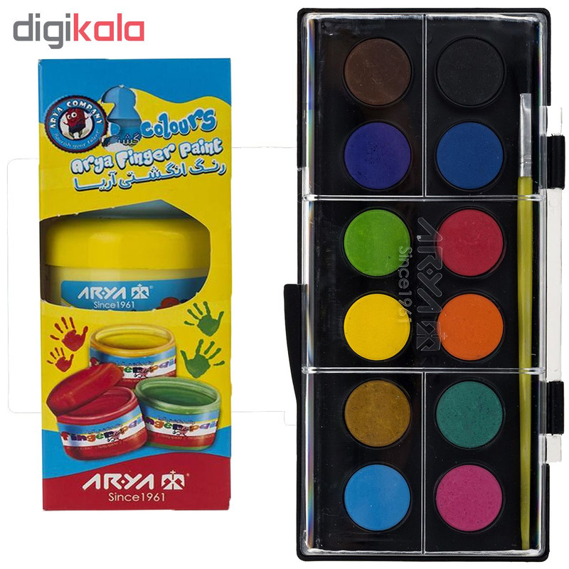 آبرنگ 12 رنگ آریا کد 774 بهمراه رنگ انگشتی 3 رنگ آریا