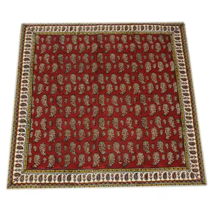 رومیزی و سفره قلمکاری طرح ترمه سایز 100*100 صادراتی درجه یک قرمز جار