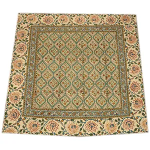 رومیزی و سفره قلمکاری طرح ترمه سایز 100*100 صادراتی درجه یک سبز جار