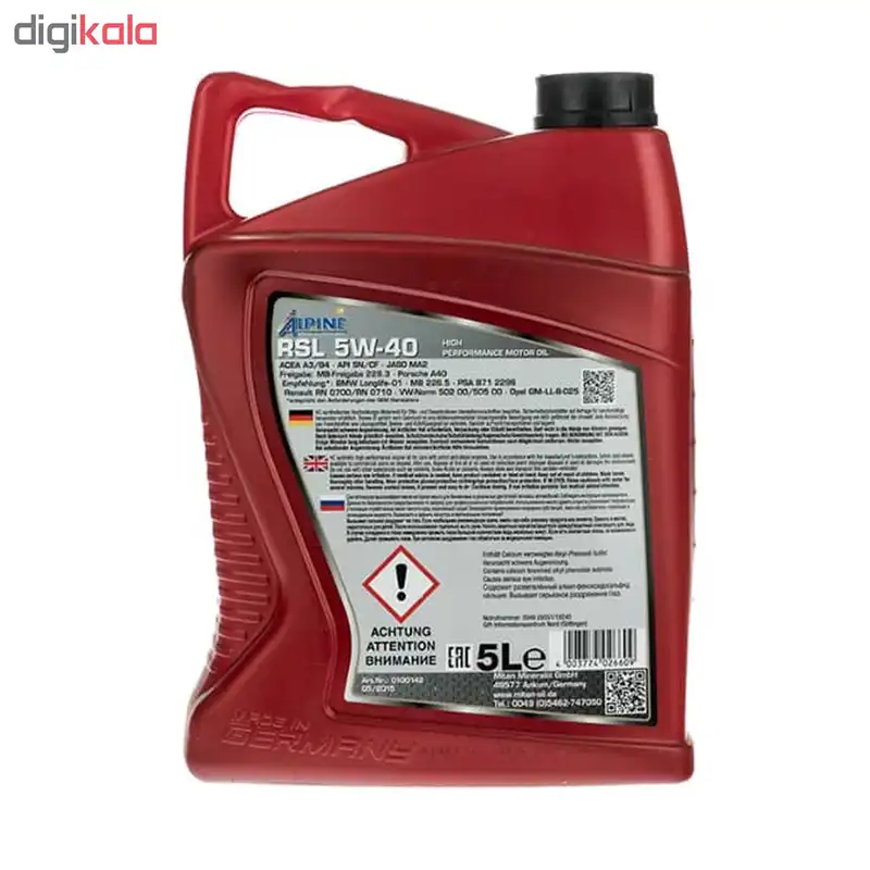روغن موتور خودرو بنز و بی ام دبلیو آلپاین مدل RSL 5W-40 SN حجم 5 لیتر