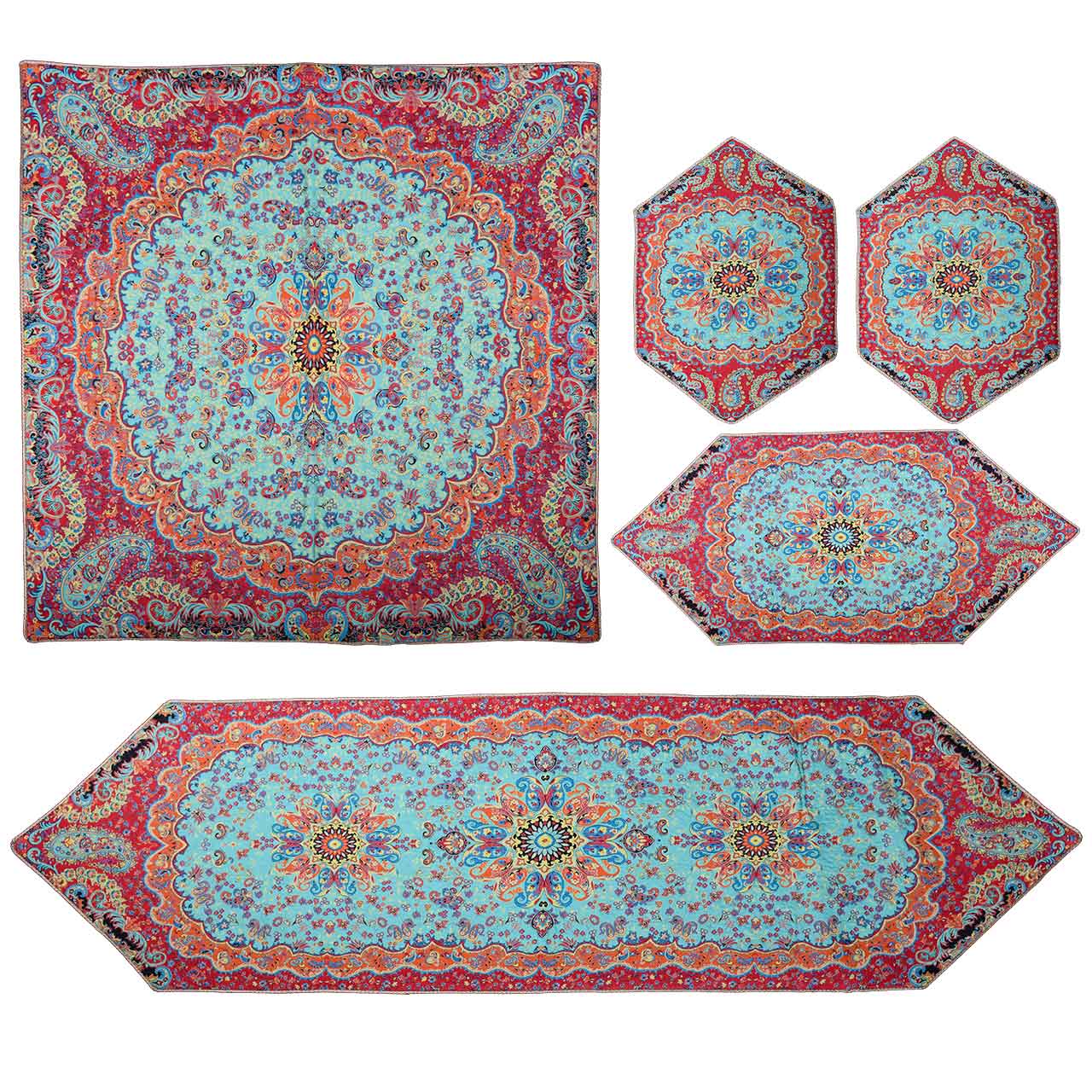 ست رومیزی ترمه طرح کیمیا مدل P52-01 مجموعه 5 عددی