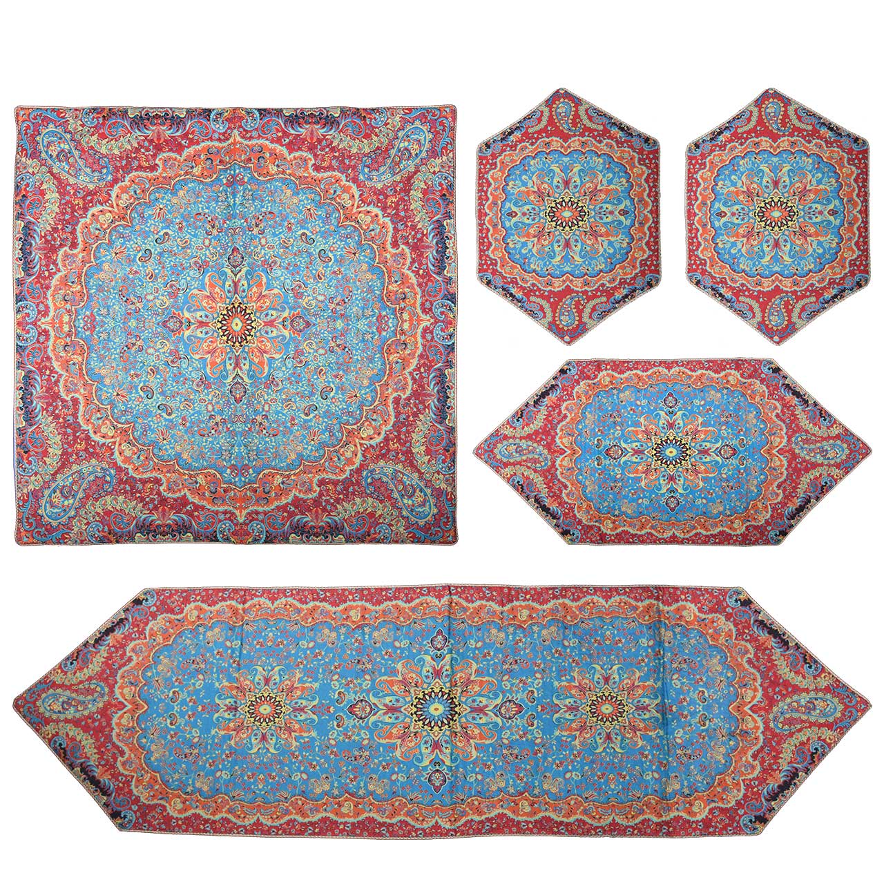 ست رومیزی ترمه طرح کیمیا مدل P52-00 مجموعه 5 عددی