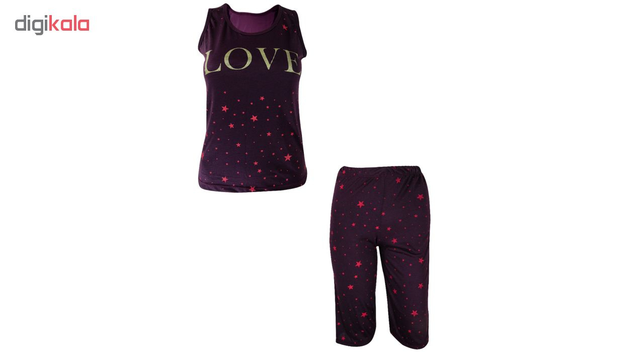 ست تاپ و شلوارک زنانه طرح Love Stars رنگ بنفش تیره 👗