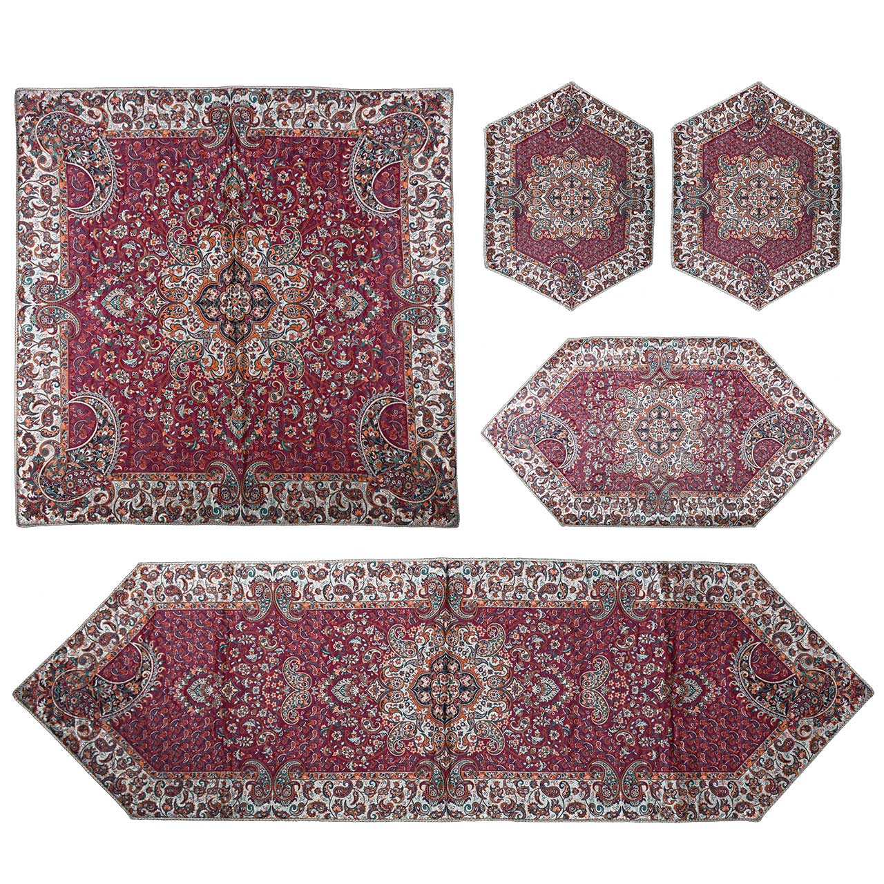 ست رومیزی ترمه طرح الماس مدل P53-00 مجموعه 5 عددی