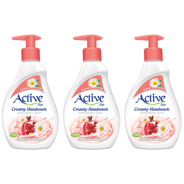 مایع دستشویی کرمی اکتیو مدل pink حجم 350 میلی لیتر بسته 3 عددی