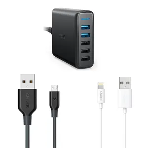 شارژر دیواری انکر مدل A2054111 به همراه کابل تبدیل microUSB و لایتنینگ