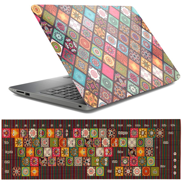 استیکر لپ تاپ طرح سنتی مناسب برای لپ تاپ 15 اینچ به همراه برچسب کیبورد 