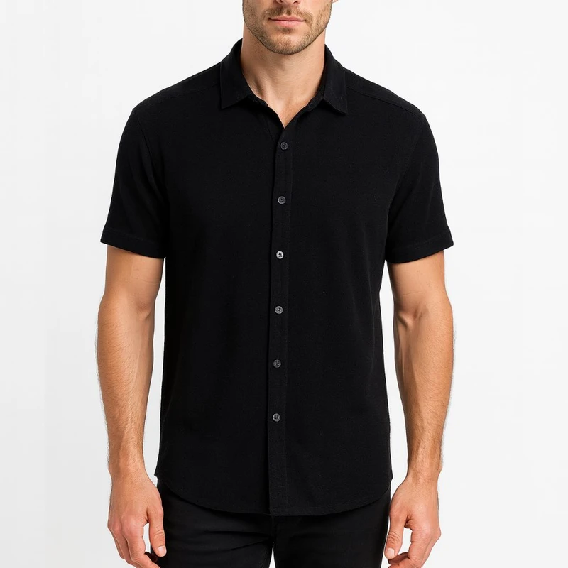 پیراهن آستین کوتاه یقه برگردان مردانه مدل لینن