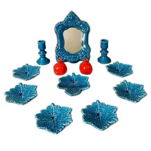 مجموعه ظروف هفت سین هفتسین سفالی طرح برگ کد H122