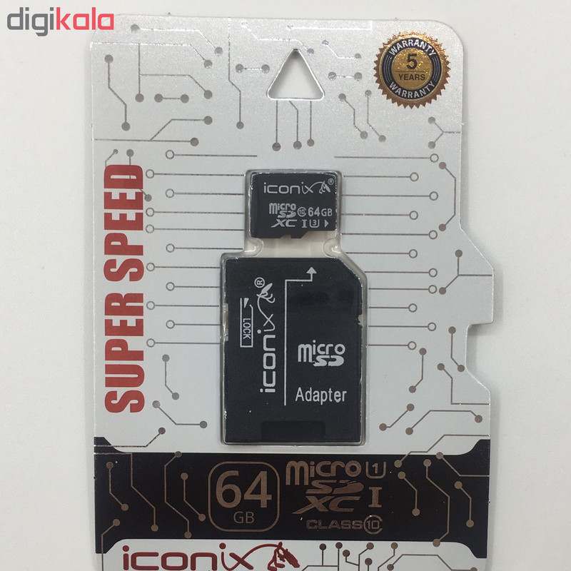 کارت حافظه microSDHC آیکونیکس کلاس 10 استاندارد UHS-I سرعت 48MBps ظرفیت 64 گیگابایت به همراه آداپتور SD
