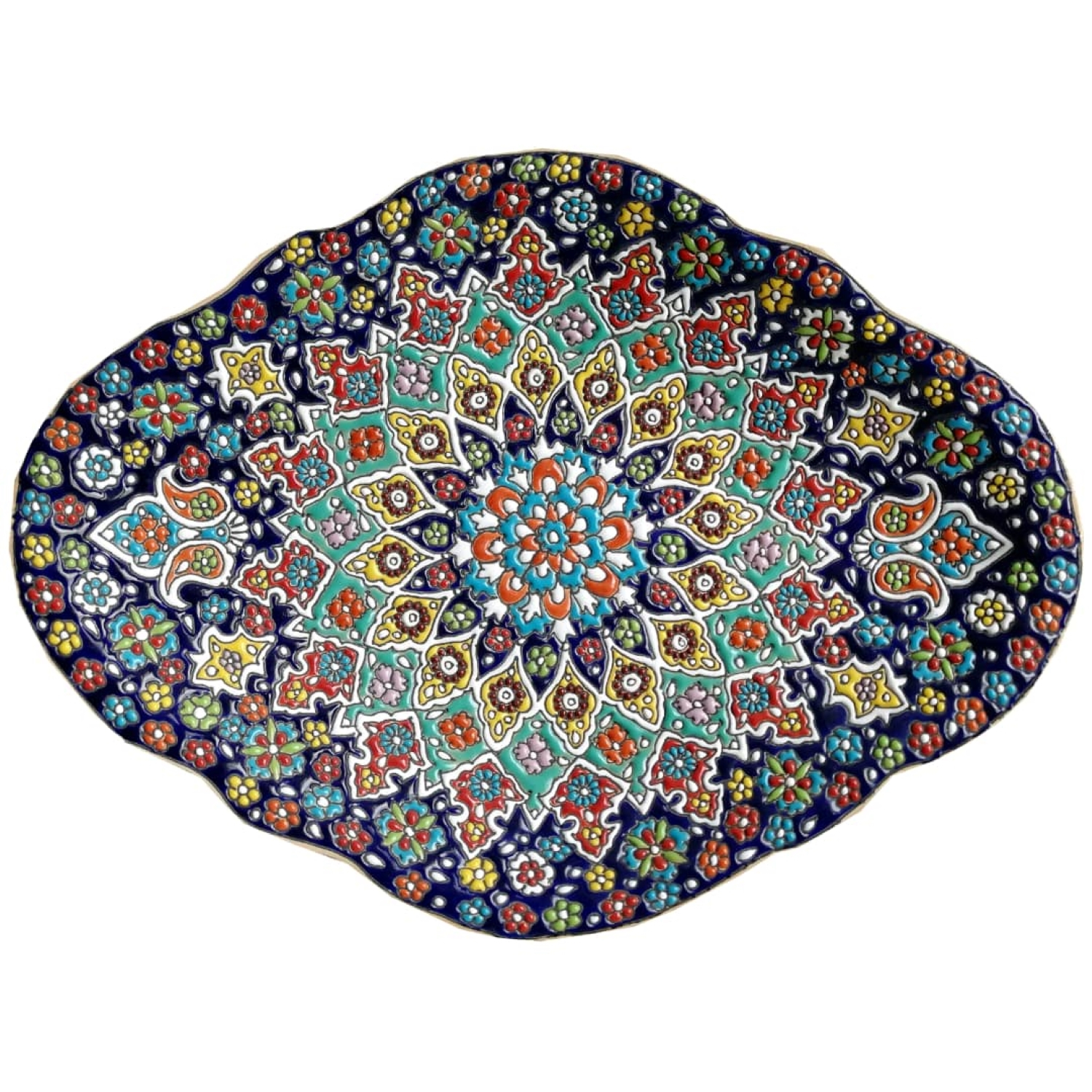 شیرینی خوری سفالی میناکاری طرح بیضی