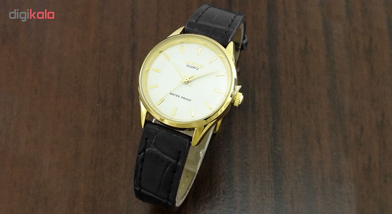 ساعت مچی عقربه ای زنانه لاروس مدل 0118-80200-s به همراه دستمال مخصوص برند کلین واچ