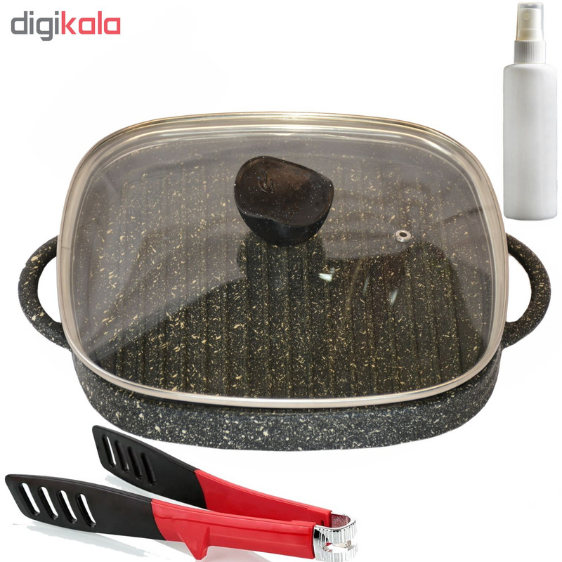 تابه گریل چدنی اُرکا ORCA مدل Hseries H3-SR سایز 30 به همراه درب و انبر طبخ و اسپری روغن