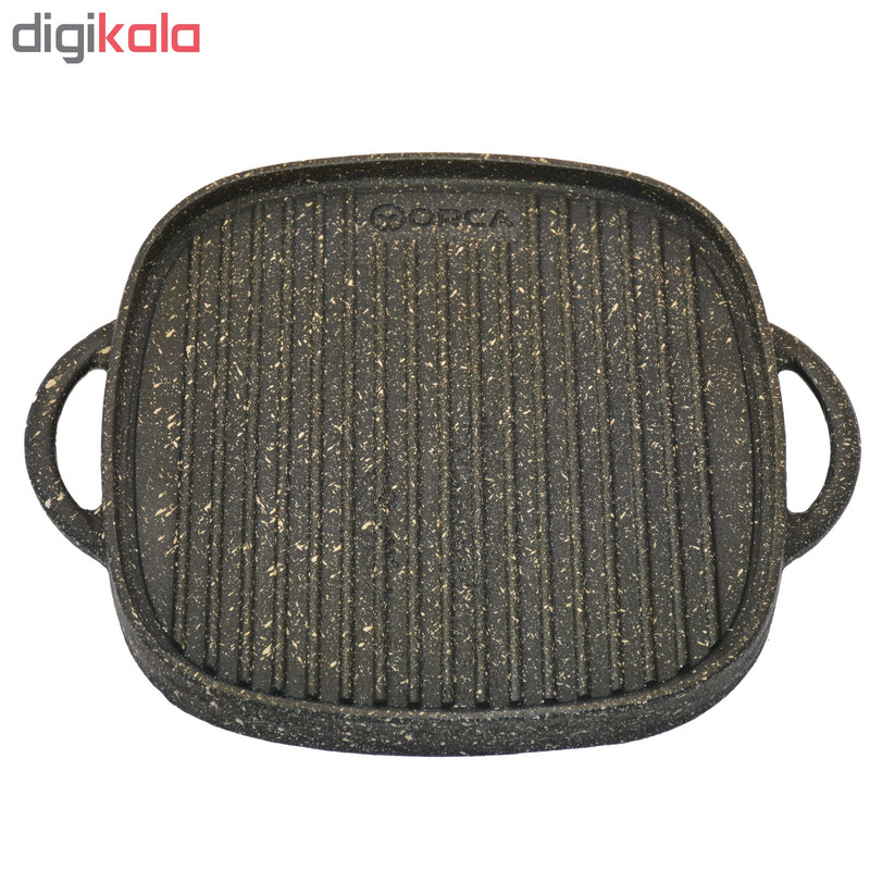 تابه گریل چدنی اُرکا ORCA مدل Hseries H3-SR سایز 30 به همراه درب و انبر طبخ و اسپری روغن