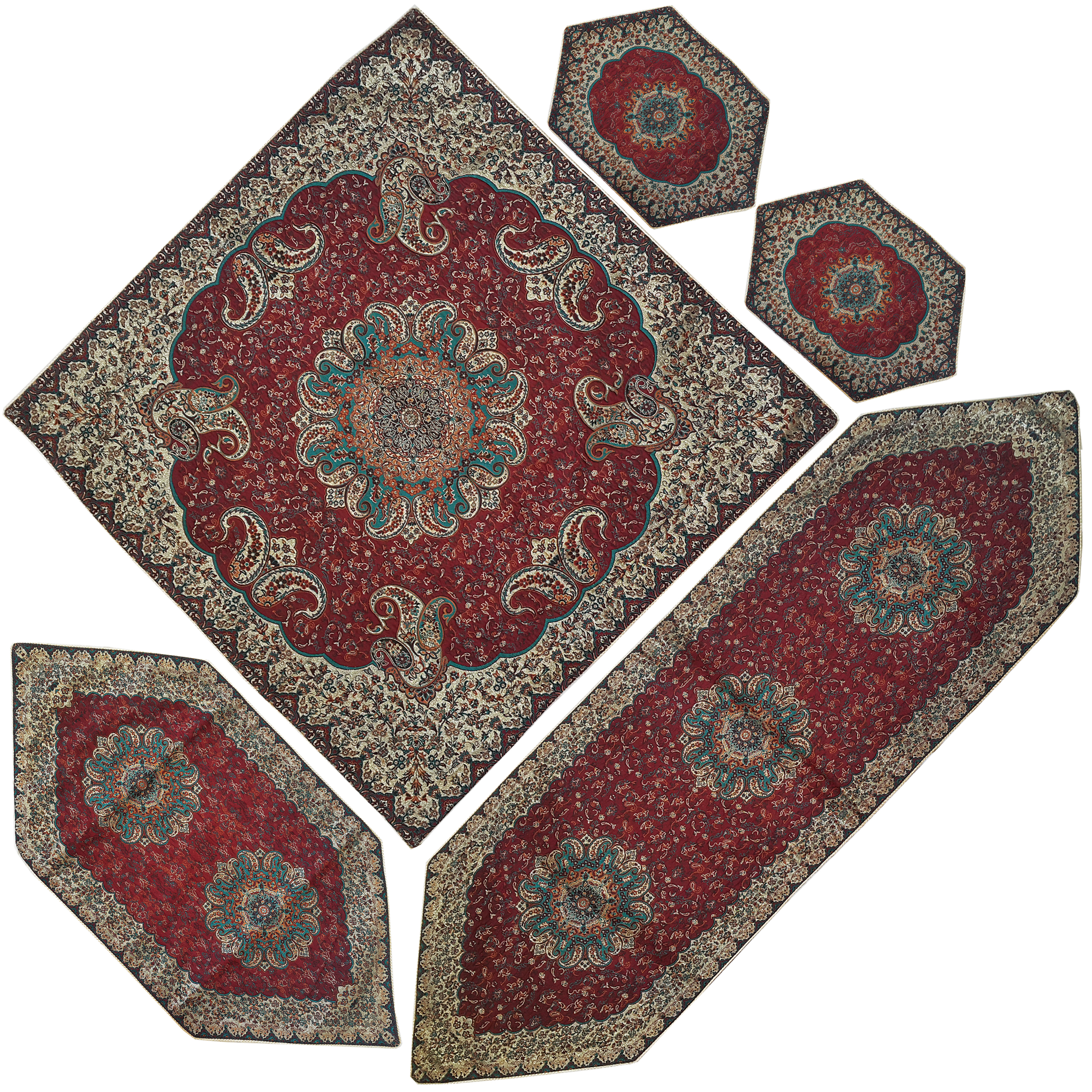 ست 5 تکه رومیزی ترمه طرح ترنج کد 04