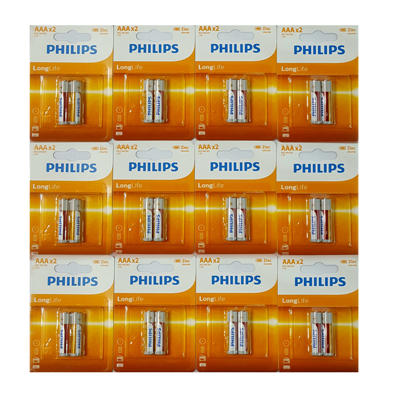 باتری نیم قلمی فیلیپس مدل R03 MICRO بسته 24 عددی
