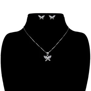 نیم ست نقره آی جواهر طرح پروانه کد 77196NN