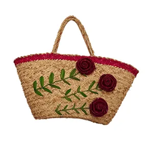 زنبیل حصیربافی طرح سه گل کد PF003