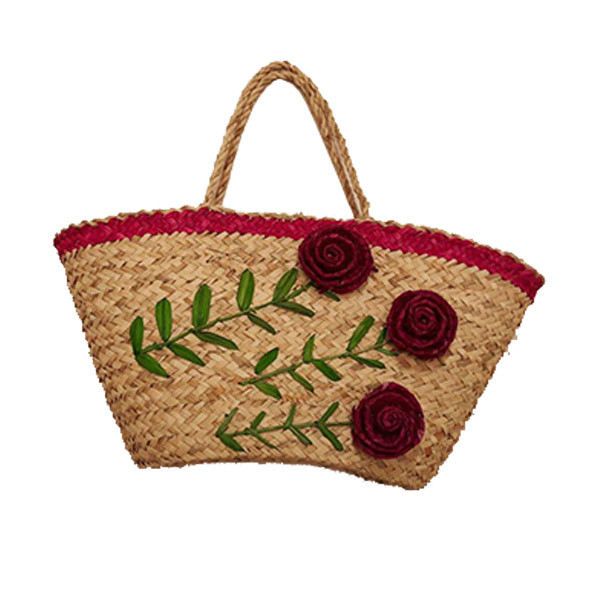 زنبیل حصیربافی طرح سه گل  کد PF003