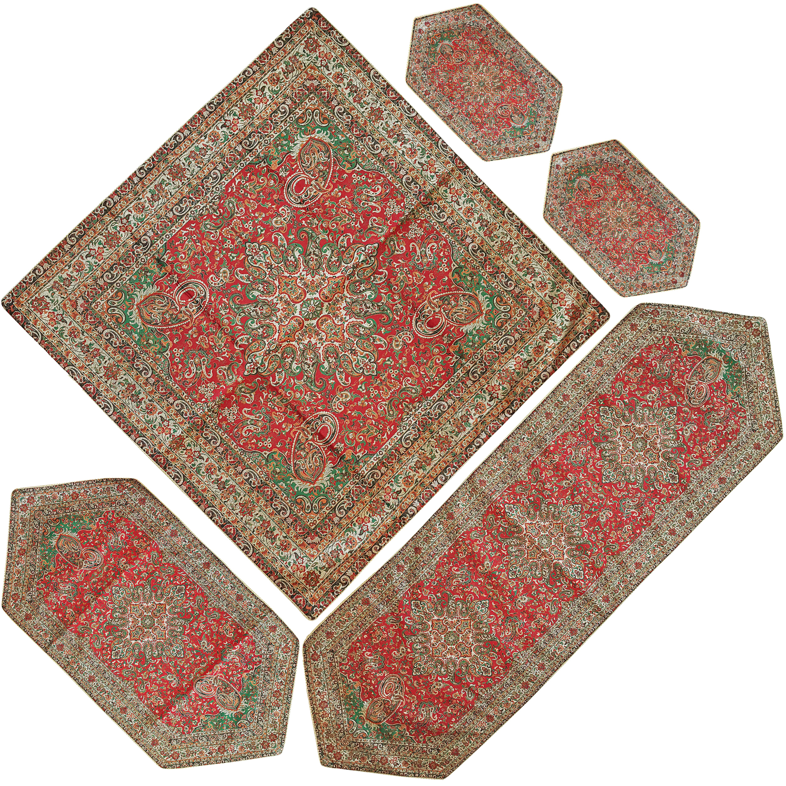 ست 5 تکه رومیزی ترمه ابریشمی طرح مهستان کد 02