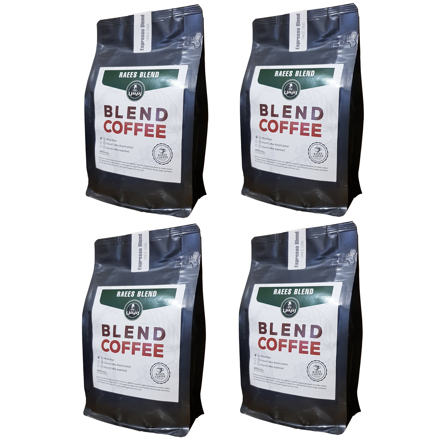 دانه قهوه رئیس مدل Blend Coffee مقدار 1000 گرم مجموعه 4 عددی